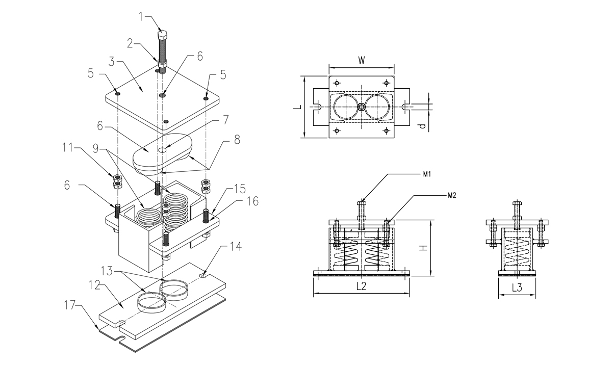 Seismic Vibration Spring Stopper Structure Drawing